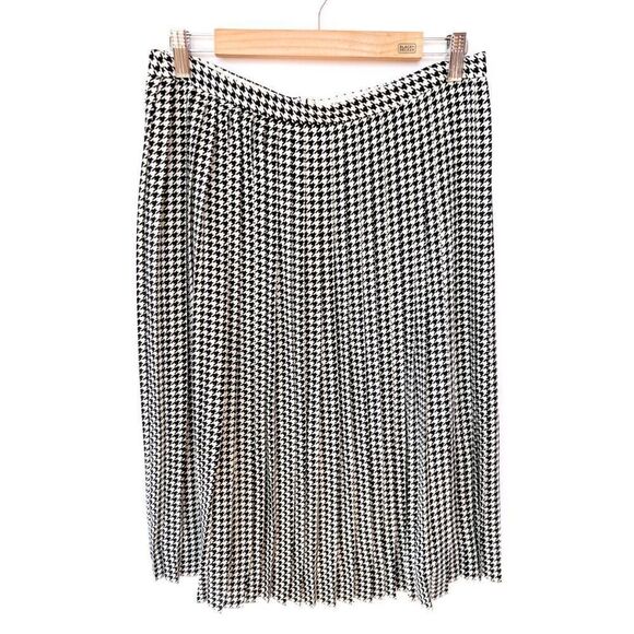 J. Crew Factory White Black Houndstooth Print Pleated Midi Skirt 12P - Picture 3 of 10
